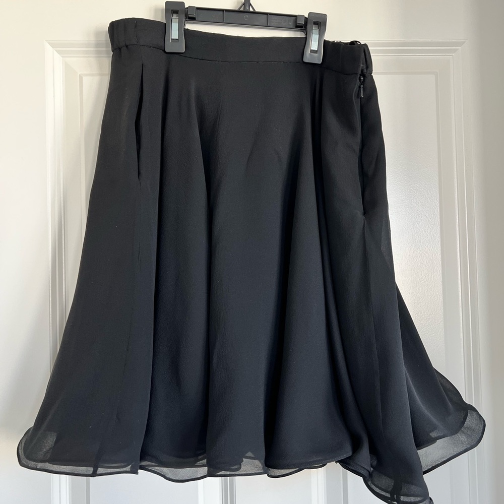 Oleg Cassini black midi silk skirt